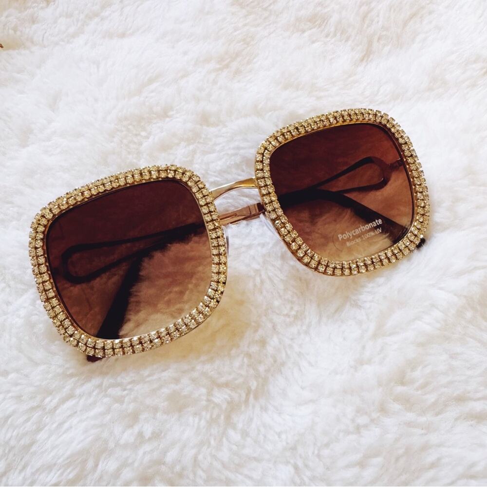 Avelina Brown Crystal Embellished Sunglasses - Picture 3 of 10